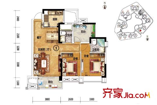 恒福天悅花園6座01單位約89平方米 3室2廳2衛(wèi)1廚