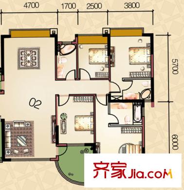 天晟海琴灣海濤閣三-二十一層偶數(shù)層02單元 4室2廳2衛(wèi)1廚