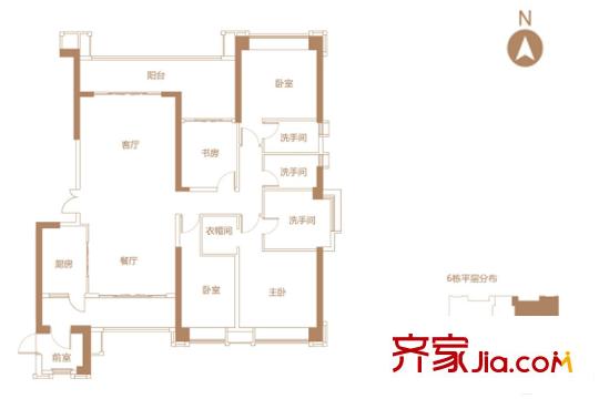 中國鐵建國際公館6棟02戶型 約222平方米 4室2廳3衛(wèi)1廚