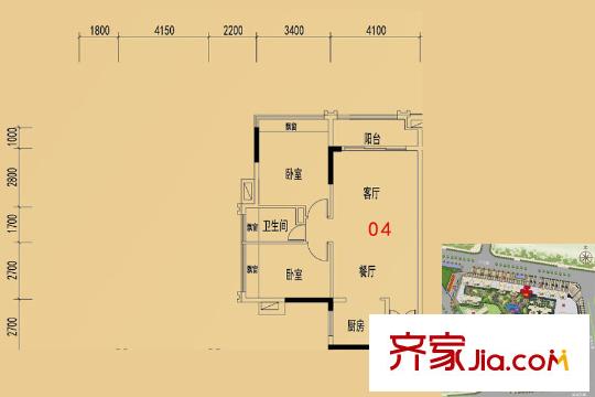 碧桂園?華府（大瀝）10座04戶型86平方米 2室2廳1衛(wèi)1廚
