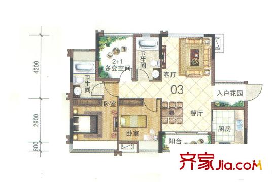 碧桂園?華府（大瀝）10座03單元 3室2廳2衛(wèi)1廚
