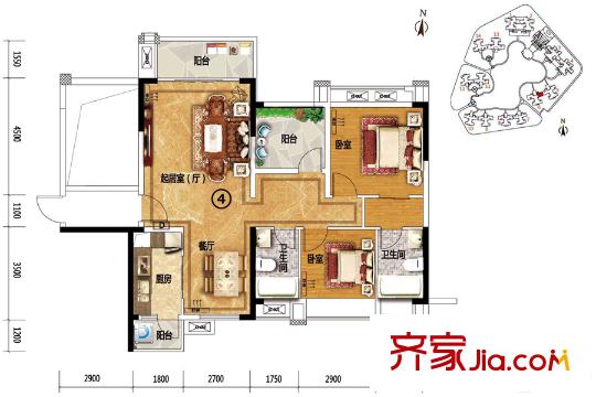 恒福天悅花園6座04單位約112平方米 4室2廳2衛(wèi)1廚