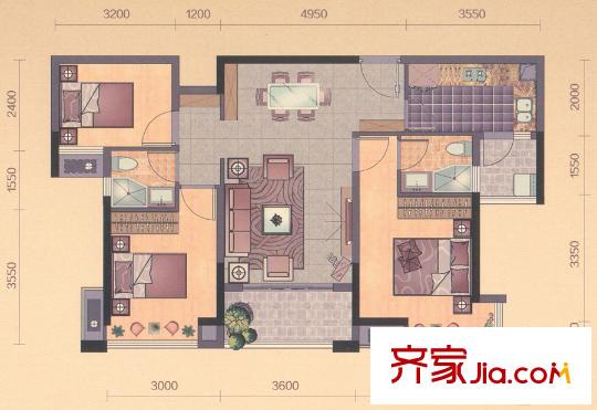 三盛頤景園8座02單元92平方米三房 3室2廳2衛(wèi)1廚