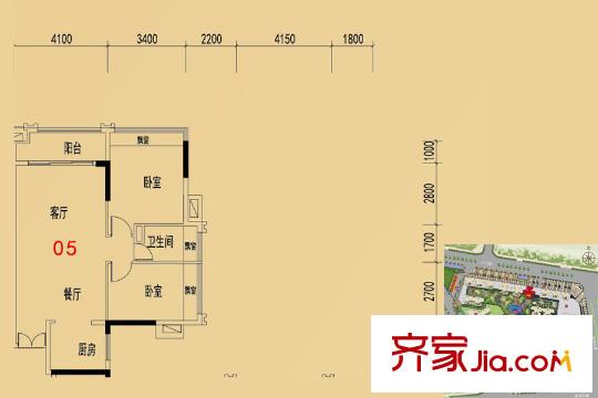 碧桂園?華府（大瀝）10座05戶型86平方米 2室2廳1衛(wèi)1廚