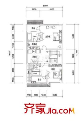 君蘭國際高爾夫別墅戶型圖C2b型2層平面圖 2室2廳