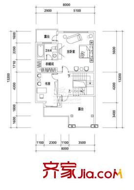 君蘭國際高爾夫別墅戶型圖C2b型3層平面圖 2室2廳
