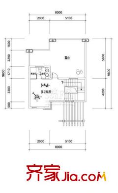 君蘭國際高爾夫別墅戶型圖C2b型4層平面圖 2室2廳