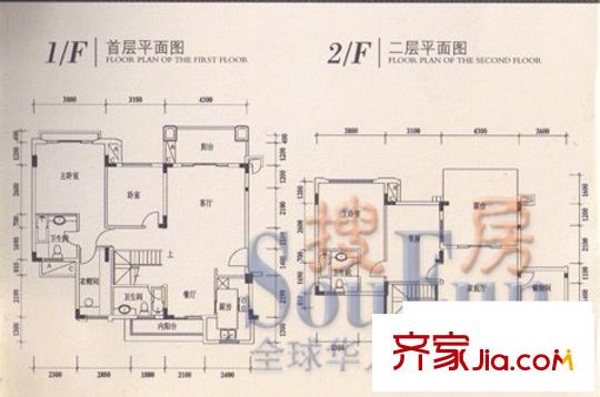 君蘭國際高爾夫別墅戶型圖頂峰美廬BF型 3室3廳3衛(wèi)1廚
