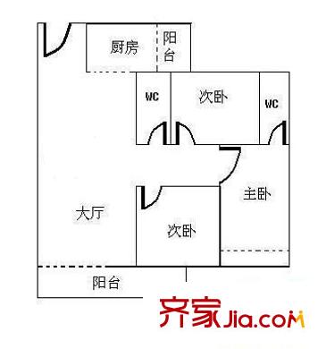 敘景軒戶型圖3室1廳2衛(wèi)1廚 3室1廳2衛(wèi)1廚
