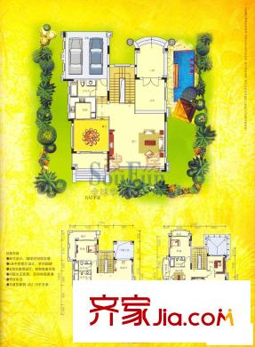 佛奧棕櫚園戶型圖J型坡地別墅 5室4廳5衛(wèi)1廚