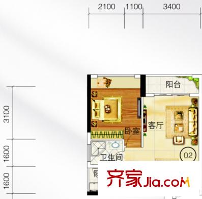 太平洋國際1棟02單元54.98平方米 1室2廳1衛(wèi)1廚