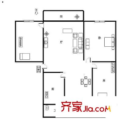 天佑北路小區(qū)戶型圖3室2廳戶型圖 3室2廳1衛(wèi)1廚
