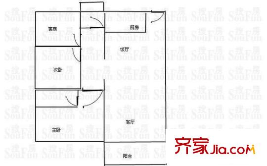 石油公司宿舍 3室 戶型圖