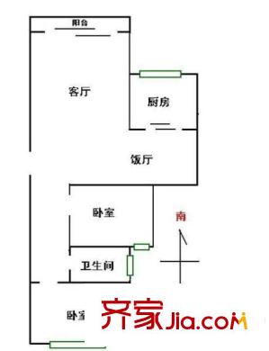 千禧居戶型圖2室2廳戶型圖 2室2廳1衛(wèi)1廚