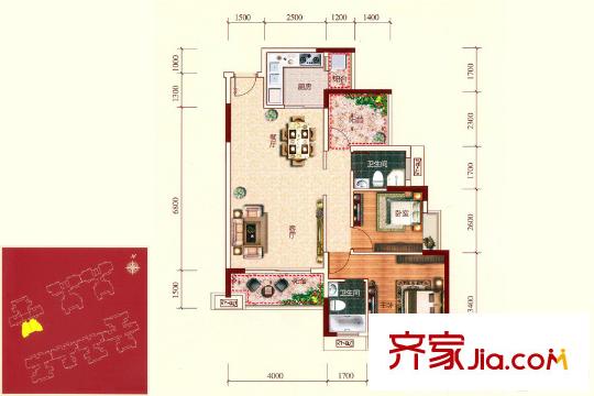 凱業(yè)名都5座01/02單元約91平方米 3室2廳2衛(wèi)1廚