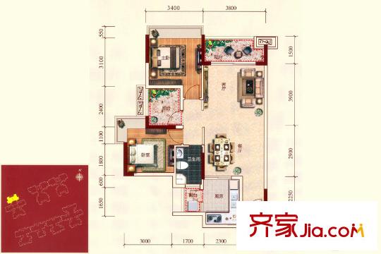 凱業(yè)名都5座04/05單元約85平方米 3室2廳1衛(wèi)1廚