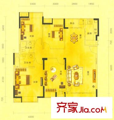 康怡花園4期戶型圖4室2廳戶型圖 4室2廳2衛(wèi)1廚