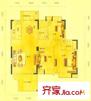 康怡花園4期戶型圖3室2廳戶型圖 3室2廳2衛(wèi)1廚