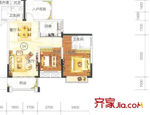 太平洋國際2棟A座04單元86.21平方米 2室2廳2衛(wèi)1廚