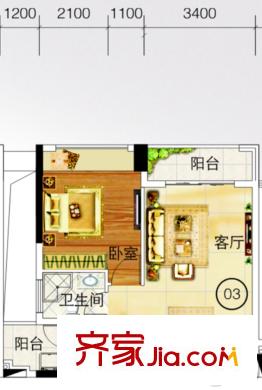 太平洋國際1棟03單元55.92平方米 1室2廳1衛(wèi)1廚