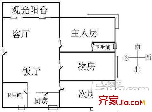 天佑北路小區(qū)戶型圖3室2廳戶型圖 3室2廳1衛(wèi)1廚