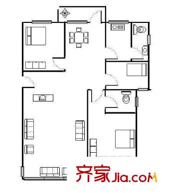 水廠綜合樓戶型圖3室2廳戶型圖 3室2廳2衛(wèi)1廚