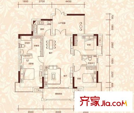 金莎華府5/6座03戶型118平方米 3室2廳2衛(wèi)1廚