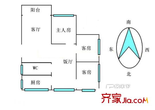 錦城大廈戶型圖3室2廳1衛(wèi)1廚 3室2廳1衛(wèi)1廚