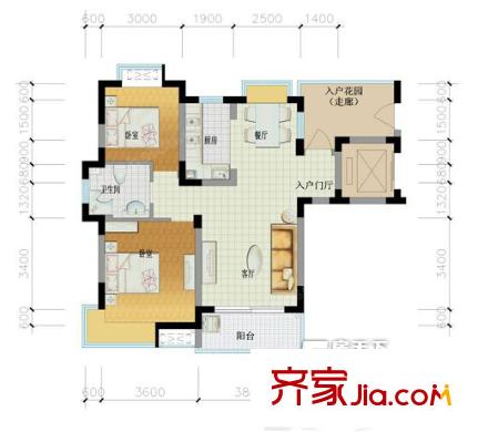 金季雅筑戶型圖2室2廳 戶型圖 2室2廳1衛(wèi)1廚