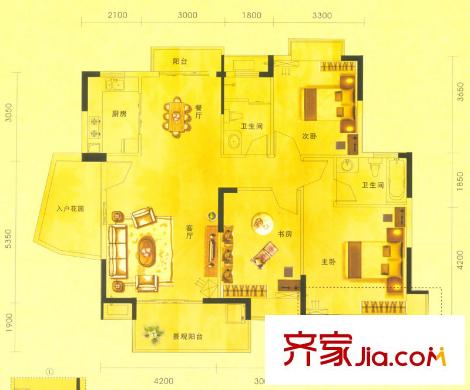 康怡花園4期戶型圖3室2廳戶型圖 3室2廳2衛(wèi)1廚
