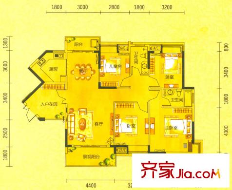 康怡花園4期戶型圖4室2廳戶型圖 4室2廳3衛(wèi)1廚