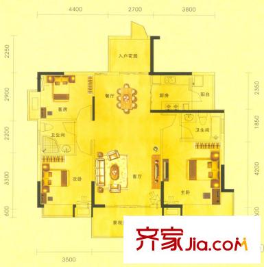 康怡花園4期戶型圖3室2廳戶型圖 3室2廳2衛(wèi)1廚