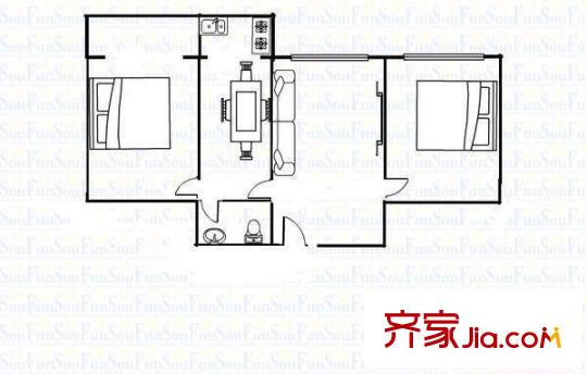 金輝苑戶型圖2室1廳戶型圖 2室1廳1衛(wèi)1廚