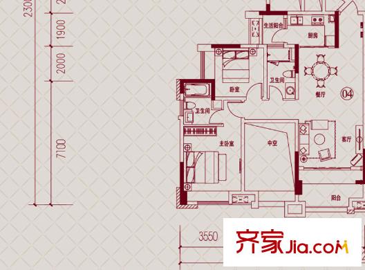 保利公園里3、4座04單位 3室2廳2衛(wèi)1廚