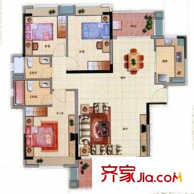 宏景居戶型圖3室2廳戶型圖 3室2廳2衛(wèi)1廚