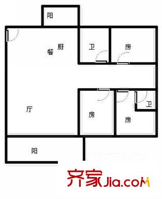 宏景居戶型圖3室2廳戶型圖 3室2廳2衛(wèi)1廚
