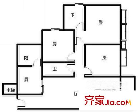 海尾小區(qū)戶型圖3室2廳戶型圖 3室2廳3衛(wèi)1廚