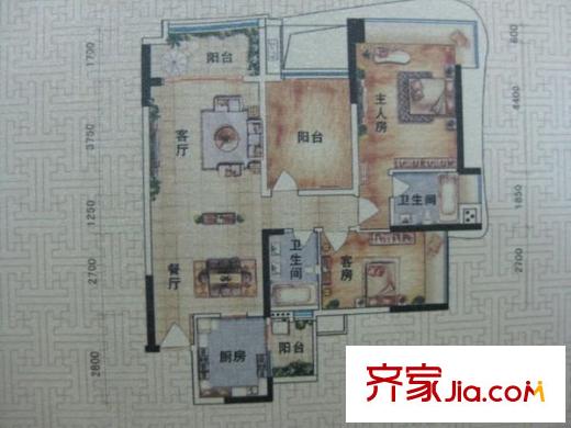 德濤居戶(hù)型圖三室兩廳戶(hù)型圖 3室2廳2衛(wèi)1廚