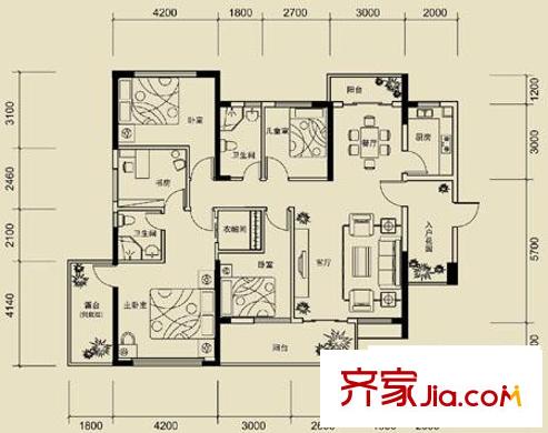 金港灣戶型圖賞悅居C戶型 5室2廳2衛(wèi)1廚