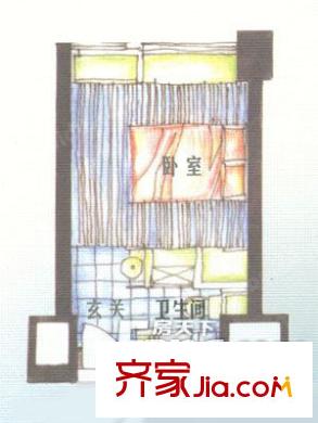 金季雅筑戶型圖1室1廳 戶型圖 金 1室1廳1衛(wèi)1廚