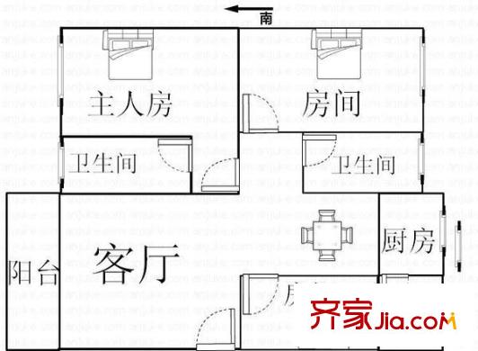 新華村戶型圖三室兩廳戶型圖 3室2廳2衛(wèi)1廚