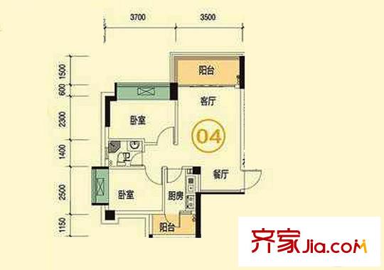 星辰花苑3座04單元 60平方米 2室2廳1衛(wèi)1廚