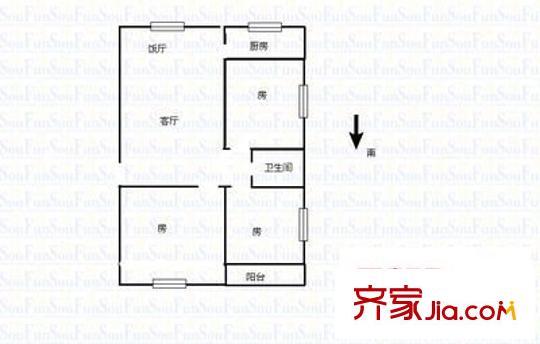 文沙小區(qū)戶型圖三室兩廳戶型圖 3室2廳1衛(wèi)1廚