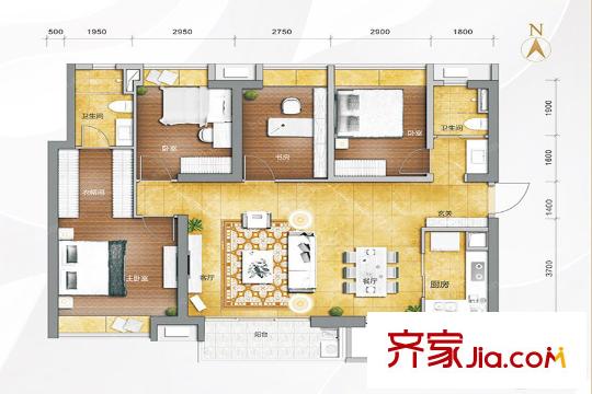 萬科金域?yàn)I江14號樓03/04單元 139平方米（建面） 4室2廳2衛(wèi)1廚