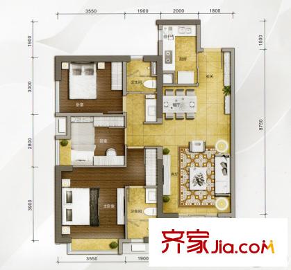 萬科金域?yàn)I江15號樓01/02單元 89平方米（套內(nèi)） 3室2廳2衛(wèi)1廚