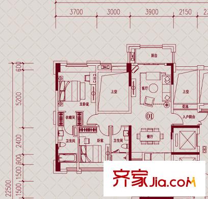 保利公園里6座01單位 2室2廳2衛(wèi)1廚
