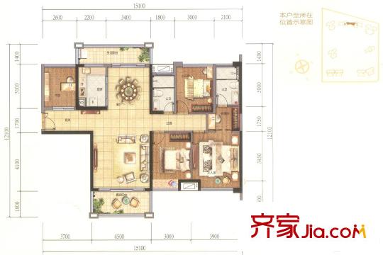 華福?御水岸5座03/6座01約143平方米戶型 4室2廳2衛(wèi)1廚