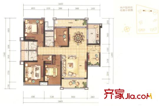 華福?御水岸5座01/6座03約175平方米戶型 4室2廳3衛(wèi)1廚