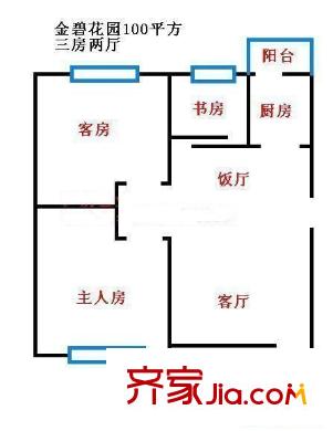 宏景居戶型圖3室2廳戶型圖 3室2廳2衛(wèi)1廚