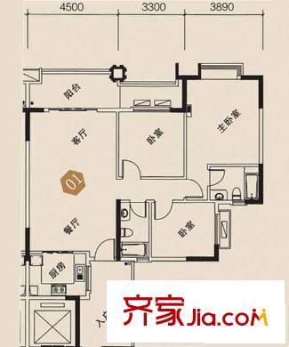 海駿達(dá)上苑1座標(biāo)準(zhǔn)層01單位 3室2廳2衛(wèi)1廚